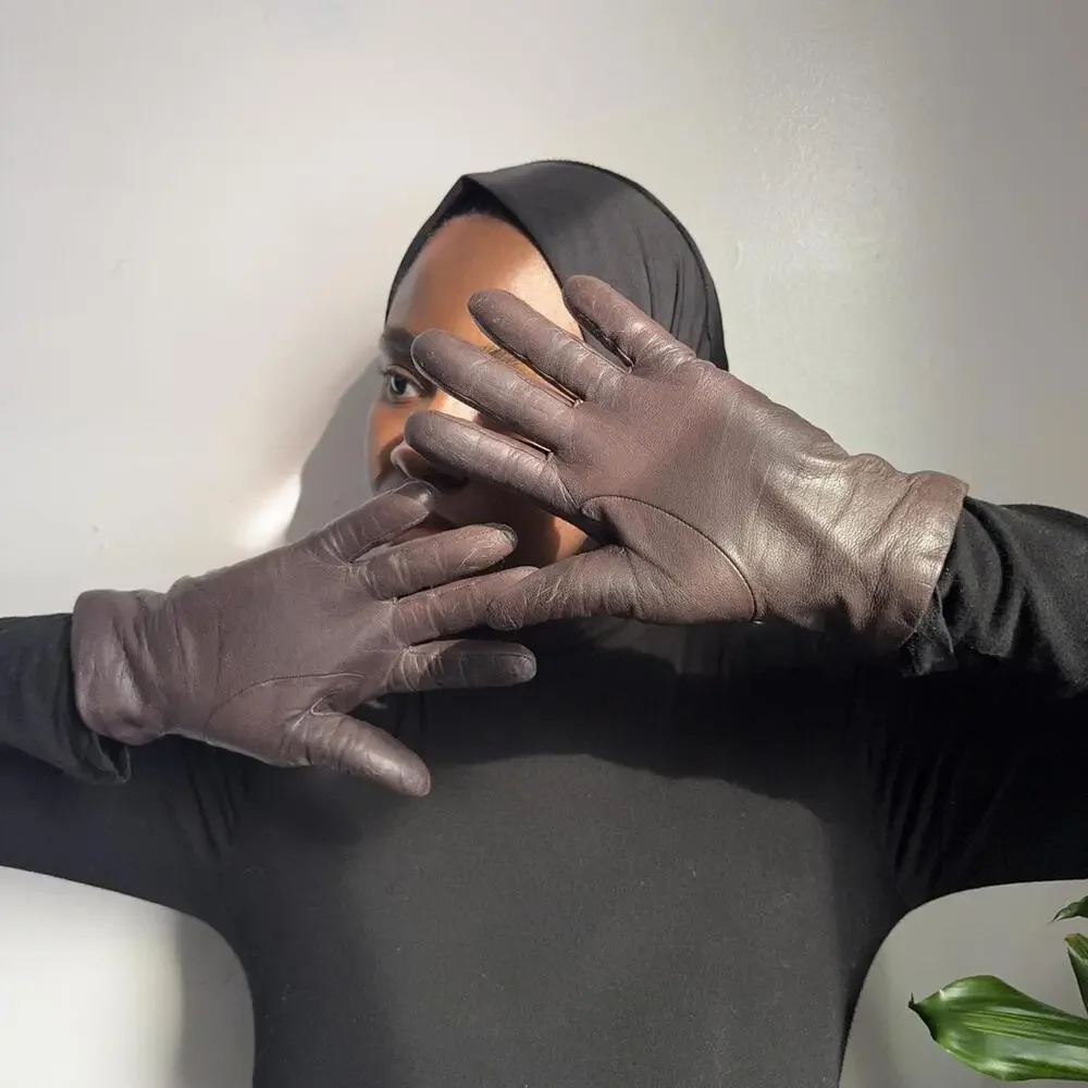 Vintage Fownes Espresso Brown‎ Leather Gloves 100% Cashmere Lined size 7